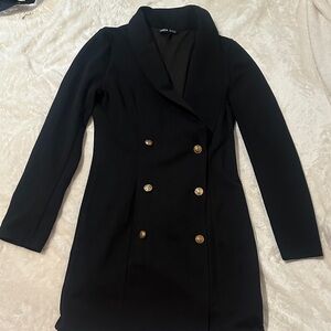Black Double-Breasted Blazer Dress with Gold Buttons